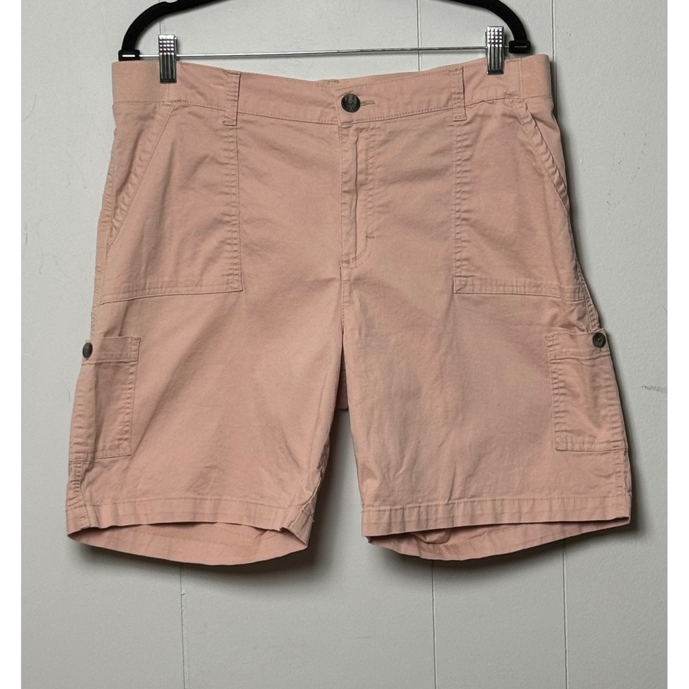 Lee Women's Relaxed Fit Mid Rise Cargo Shorts Pink Cotton Blend Size 16 Petite